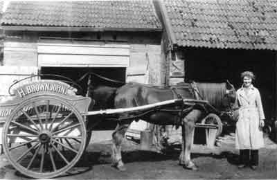 Marj Brownjohn with milk cart September 1944 
