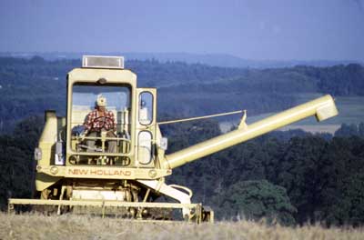 Combine at work above Upper Froyle in 1977 