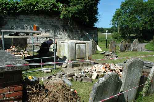 Work in progress on the tomb of John Baldwin Burningham