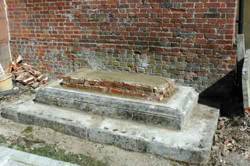 The Royall tomb base waiting for the cement to set